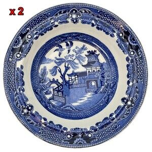 2 Burleigh Ware Blue Willow Fruit Dessert Bowl Dinnerware Tableware England 6"